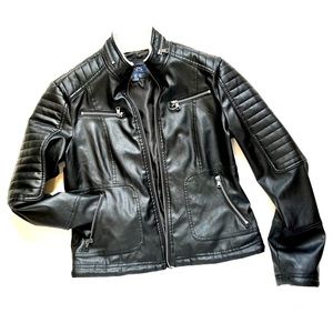 Chaps Womens Motorcycle Faux Leather Jacket, size S